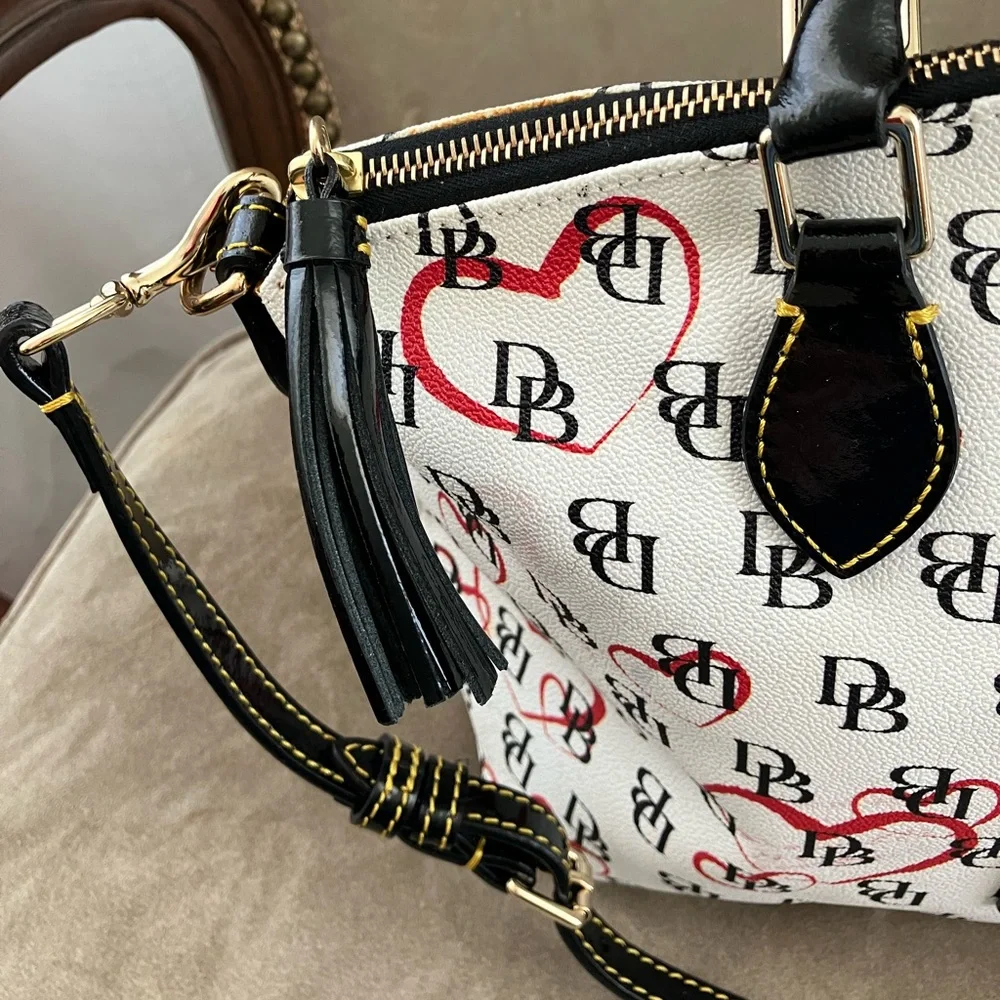 Dooney & Bourke w/ Black Patent Leather Tassel, Handles, Optional Strap and Trim - Picture 3 of 16